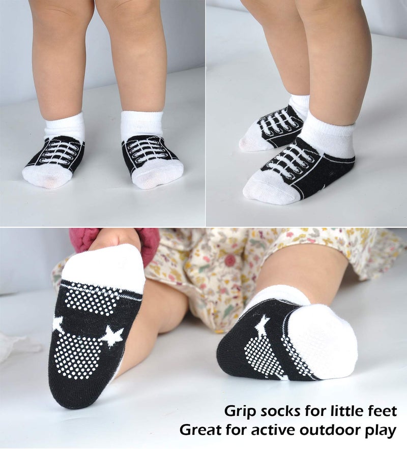 EPEIUS Unisex Baby Girls Boys Non-Slip Socks Like Shoes 12-36 Months (Set of 6),Black/White/Blue/Yellow/Brown/Green - Image 2